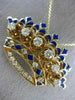 ANTIQUE 1.26CT DIAMOND & AAA BLUE ENAMEL 14K YELLOW GOLD CROWN PIN PENDANT 20798
