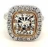 LARGE 6.42CT WHITE & FANCY YELLOW DIAMOND 18KT 2 TONE GOLD HALO ENGAGEMENT RING