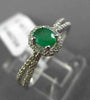 ESTATE .55CT DIAMOND & EMERALD 14KT WHITE GOLD CLASSIC OVAL HALO ENGAGEMENT RING