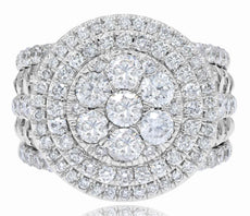 ESTATE LARGE 3.68CT DIAMOND 14KT WHITE GOLD 3D ROUND & BAGUETTE DOUBLE HALO RING