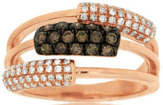 WIDE .69CT WHITE & MOCHA DIAMOND 14KT ROSE GOLD 3D MULTI ROW ANNIVERSARY RING
