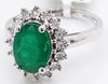 2.11CT DIAMOND & AAA EMERALD 14KT WHITE GOLD OVAL & ROUND FLOWER ENGAGEMENT RING
