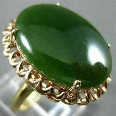 ANTIQUE LARGE AAA JADE 14KT YELLOW & ROSE GOLD 3D OVAL FILIGREE LOVE RING #26411