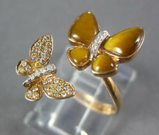 ESTATE .03CT DIAMOND & AAA TIGER EYE 18KT ROSE GOLD DOUBLE BUTTERFLY LOVE RING