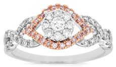 0.51CT WHITE & PINK DIAMOND 14K WHITE & ROSE GOLD FLOWER INFINITY FRIENDSHIP RING