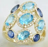 LARGE 4.86CT DIAMOND & AAA SAPPHIRE & AAA BLUE TOPAZ 14KT YELLOW GOLD ROUND RING
