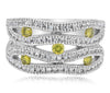 WIDE .68CT WHITE & FANCY YELLOW DIAMOND 14KT WHITE GOLD 3D MULTI ROW ETOILE RING