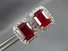 LARGE 6.11CT DIAMOND & AAA RUBY 14KT WHITE GOLD EMERALD CUT HALO STUD EARRINGS