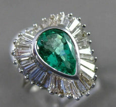 ANTIQUE LARGE 2.72CT DIAMOND & AAA COLOMBIAN EMERALD 18KT W GOLD BALLERINA RING