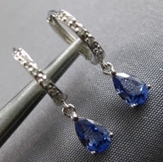 1.01CT DIAMOND & AAA SAPPHIRE 14K WHITE GOLD PEAR SHAPE & ROUND HANGING EARRINGS