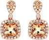 2.12CT DIAMOND & AAA MORGANITE 14KT ROSE GOLD 3D CUSHION & ROUND SQUARE EARRINGS