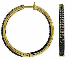 ESTATE 1.74CT WHITE & BLACK & CHOCOLATE FANCY DIAMOND 14KT YELLOW GOLD EARRINGS
