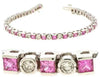 5.65CT DIAMOND & AAA PINK SAPPHIRE 14KT WHITE GOLD 3D ROUND & PRINCESS BRACELET