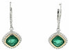 6.57CT DIAMOND & AAA EMERALD 18K 2 TONE GOLD 3D CUSHION & ROUND HANGING EARRINGS