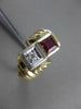 ANTIQUE .95CT OLD MINE DIAMOND & RUBELLITE 14K 2 TONE GOLD SWIRL MENS RING 19295
