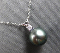ESTATE .05CT DIAMOND & AAA TAHITIAN PEARL 14KT WHITE GOLD 3D FLOATING PENDANT