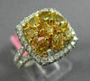 ESTATE WIDE 2.47CT WHITE & FANCY YELLOW DIAMOND 18K WHITE GOLD HALO CLUSTER RING