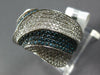 LARGE 1.72CT WHITE & BLUE DIAMOND 14K WHITE GOLD MULTI LEAF CRISS CROSS FUN RING