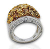 EXTRA LARGE 8.41CT MULTI SHAPE MULTI COLOR DIAMOND 18KT 2 TONE GOLD CLUSTER RING