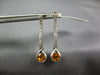 ESTATE .85CT DIAMOND & AAA CITRINE 14K WHITE GOLD TEAR DROP BAR HANGING EARRINGS