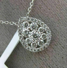 ESTATE .73CT DIAMOND 18KT WHITE GOLD 3D CLASSIC CLUSTER PEAR SHAPE HALO PENDANT