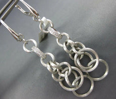 LARGE .18CT DIAMOND 18KT WHITE GOLD 3D MATTE & SHINY CIRCULAR HANGING EARRINGS