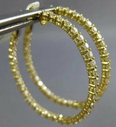 LARGE 2.91CT DIAMOND 18KT YELLOW GOLD INSIDE OUT SHARE PRONG OVAL HOOP EARRINGS