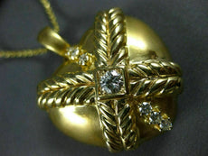 ANTIQUE LARGE .60CT DIAMOND 14KT YELLOW GOLD FILIGREE PUFFED HEART PENDANT 606