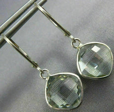 5.0CT AAA GREEN AMETHYST 14KT WHITE GOLD 3D CUSHION LEVER BACK HANGING EARRINGS