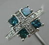 WIDE .92CT ROUND & PRINCESS WHITE & BLUE DIAMOND 14KT WHITE GOLD SQUARE FUN RING