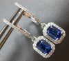 1.32CT DIAMOND & AAA SAPPHIRE 14KT WHITE GOLD EMERALD CUT HALO HANGING EARRINGS