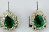 3.05CT DIAMOND & AAA EMERALD 14KT YELLOW GOLD PEAR SHAPE & ROUND STUD EARRINGS