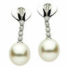 ESTATE .24CT DIAMOND & AAA SOUTH SEA PEARL 14K WHITE GOLD JOURNEY LEAF EARRINGS