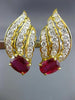 ESTATE LARGE 4.52CT DIAMOND & AAA RUBY 18KT WHITE GOLD LEAF CLIP ON EARRINGS E/F