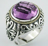 ESTATE LARGE 9.80CT AAA AMETHYST 14KT YELLOW GOLD & 925 SILVER FILIGREE FUN RING