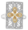 ESTATE WIDE .15CT DIAMOND 14KT 2 TONE GOLD 3D OPEN FILIGREE FLOWER BOOK RING