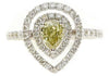 1.38CT WHITE & FANCY YELLOW DIAMOND 18KT 2 TONE GOLD DOUBLE HALO ENGAGEMENT RING