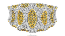 LARGE 1.48CT WHITE & FANCY YELLOW DIAMOND 14K WHITE GOLD MARQUISE SHAPE FUN RING