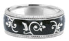 ESTATE BLACK ENAMEL 18KT WHITE GOLD 3D MULTI FLOWER FILIGREE ANNIVERSARY RING