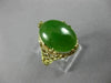 ANTIQUE LARGE AAA OVAL JADE 14KT YELLOW GOLD 3D OPEN FILIGREE LOVE RING #26092