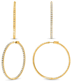 LARGE 7.0CT DIAMOND 14KT YELLOW GOLD 3D ROUND INSIDE OUT CLASSIC HOOP EARRINGS