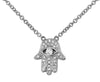 ESTATE 0.09CT DIAMOND 14KT WHITE GOLD 3D CLASSIC CHAMSA HAMSA LUCKY NECKLACE