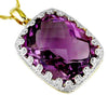 LARGE 17.30CT DIAMOND & AAA AMETHYST 14K YELLOW GOLD 3D CUSHION FLOATING PENDANT