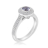 .87CT DIAMOND & AAA AMETHYST 18KT WHITE GOLD BEZEL DOUBLE HALO ENGAGEMENT RING