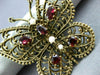 ANTIQUE LARGE 1.26CT AAA GARNET & PEARL 14KT YELLOW GOLD 3D BUTTERFLY BROOCH PIN