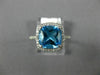 ESTATE 2.90CT DIAMOND & AAA BLUE TOPAZ 14KT WHITE GOLD CUSHION SQUARE HALO RING