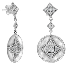 .66CT DIAMOND 14KT WHITE GOLD 3D CIRCULAR STAR GEOMETRICAL FUN HANGING EARRINGS