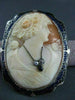 ANTIQUE LARGE DIAMOND FILIGREE BLUE ENAMEL LADY CAMEO 14KT WHITE PENDANT #22634