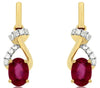 1.2CT DIAMOND & AAA RUBY 14K YELLOW GOLD OVAL & ROUND LOVE KNOT HANGING EARRINGS