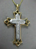 ESTATE LARGE 1.0CT PRINCESS DIAMOND 14KT WHITE & YELLOW GOLD CROSS PENDANT #6289